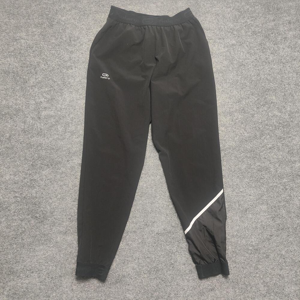 Kalenji Track Pants Mens Large Black Running Joggers Reflective Zip Pocket